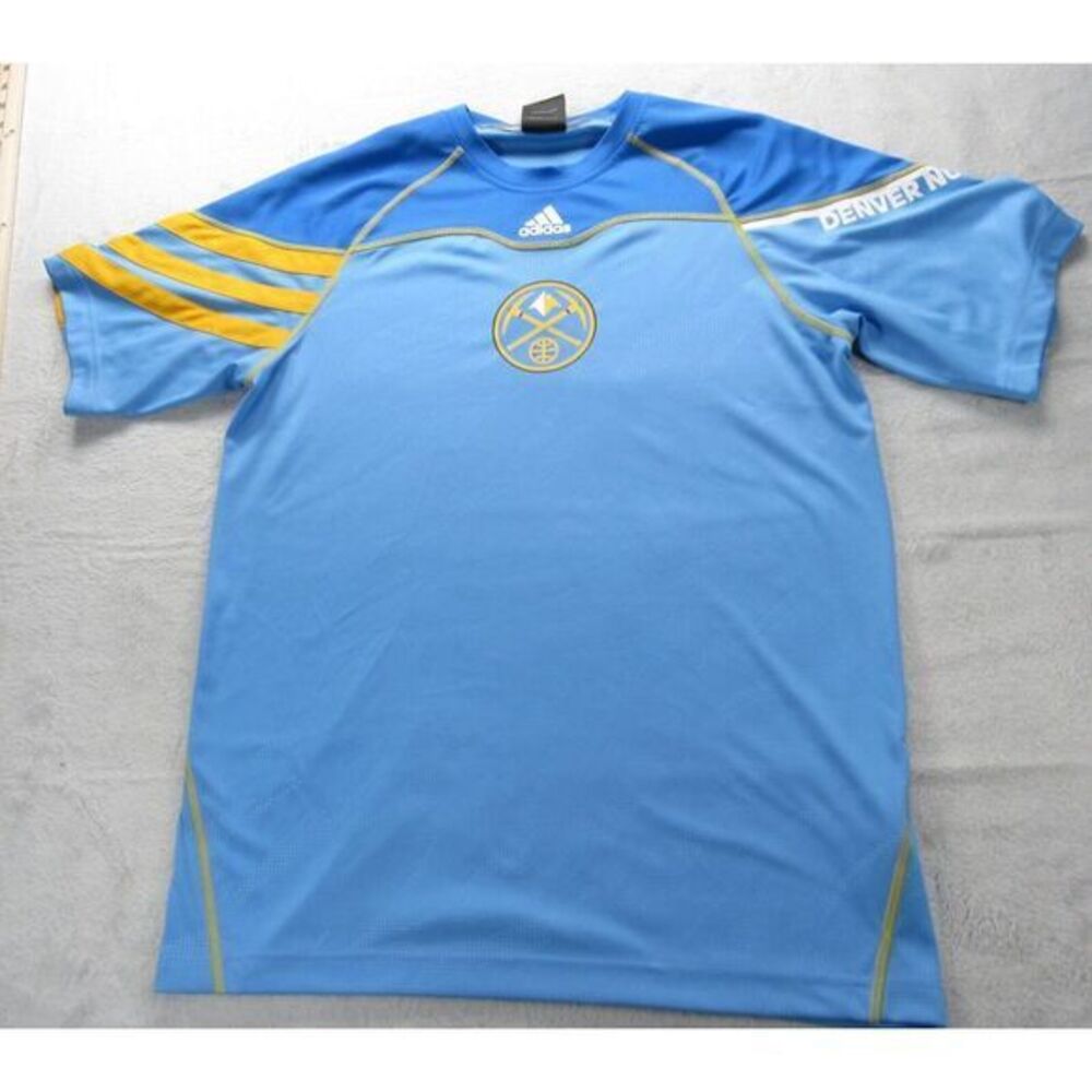 Denver Nuggets Shirt Mens Small Adidas Blue Crew Neck Short Sleeve‎ Pullover NBA